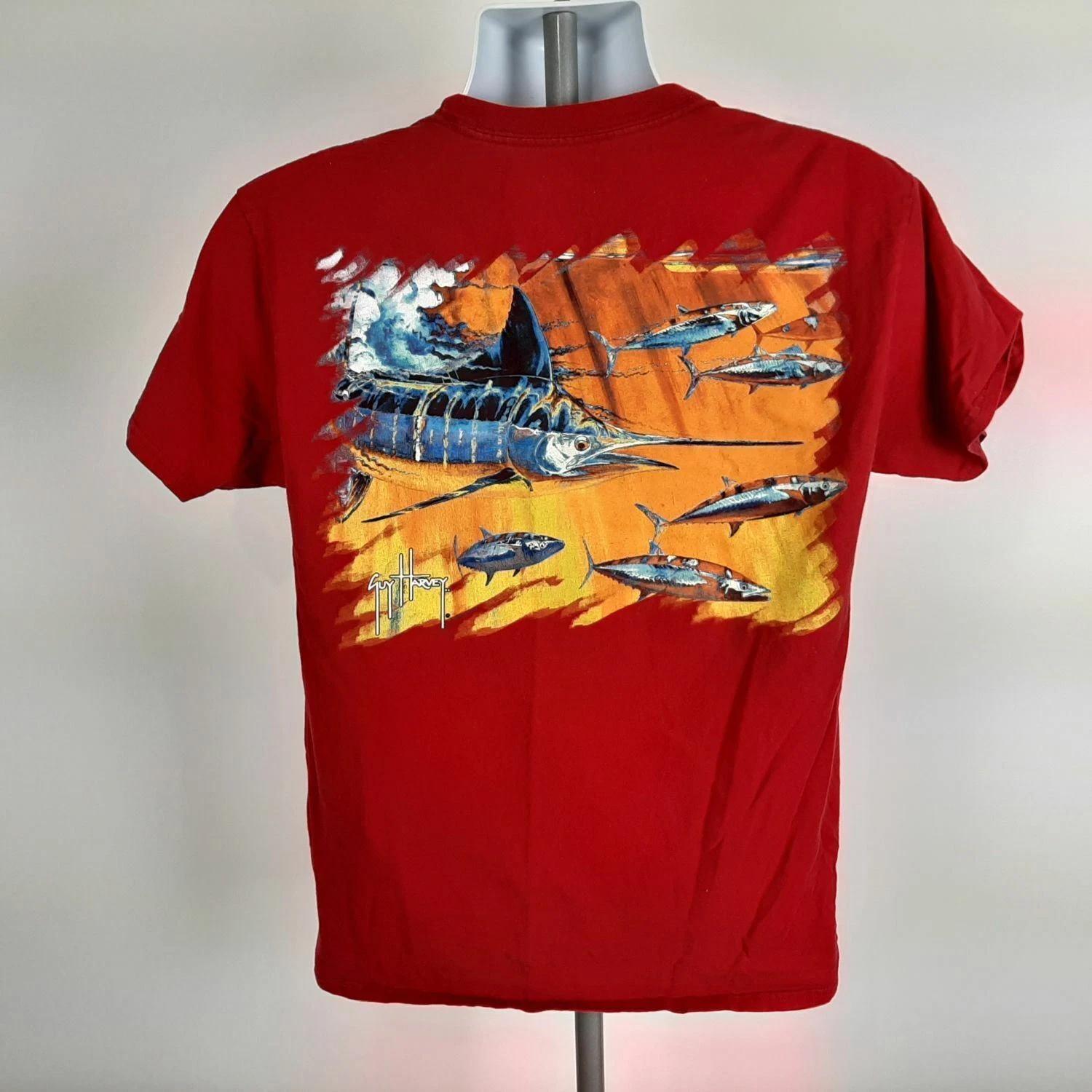 Guy Harvey Men s Pocket T-shirt Size Medium Red DJ34 3XL