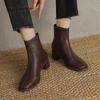 Krazing Pot Sheepskin Autumn Winter Shoes Thick Heels Size 42 Square Toe Zipper Vintage Ankle Boots
