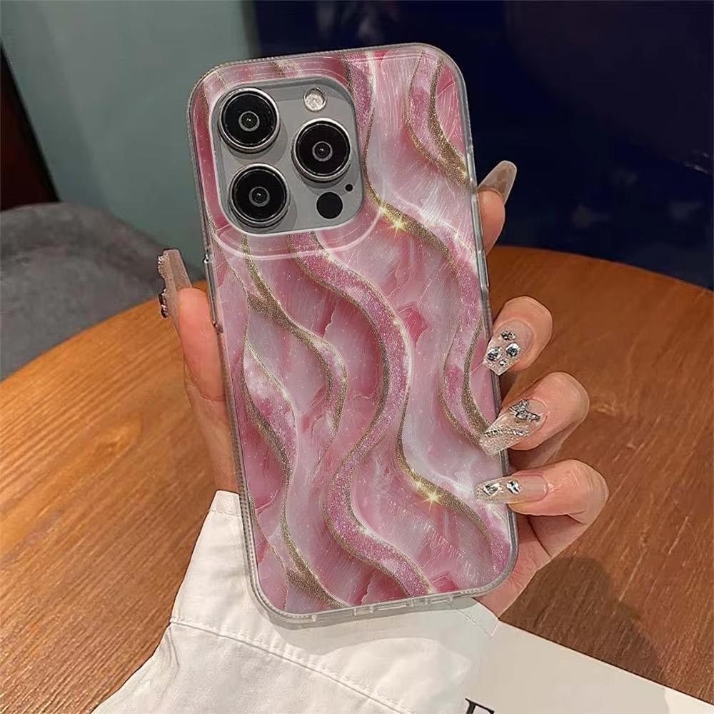 Light Luxury Golden Powder Wave Phone Case For Samsung Galaxy S26 S24 S25 S23 Ultra S22 S21 Plus FE A35 A50 A54 A55 Back Cover