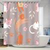 Whimsical Cat Shower Curtain Pink Orange Floral Print Fabric for Bathroom Decorations Non-Slip Hook Rods Included