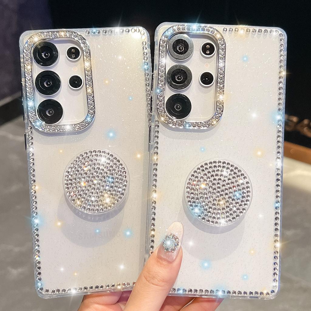 Gem Love Stand Is Suitable for Samsung S25 Ultra Mobile Case Flash Diamond S24 Flash Powder A56 Fashion A17