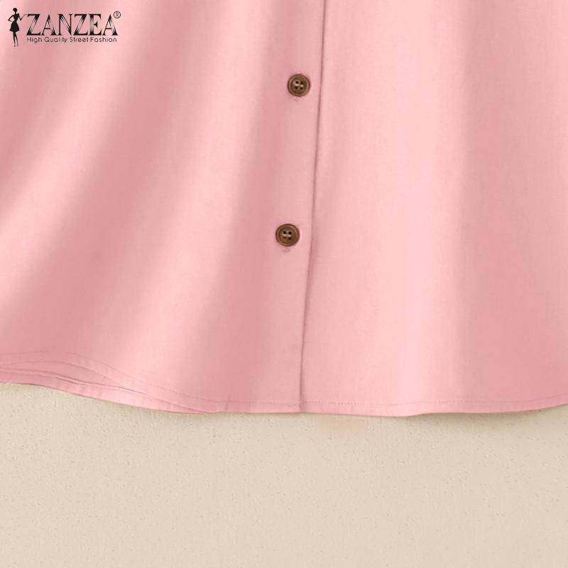 ZANZEA Women Casual Stand Collar Loose 3/4 Sleeve Cotton Blouse