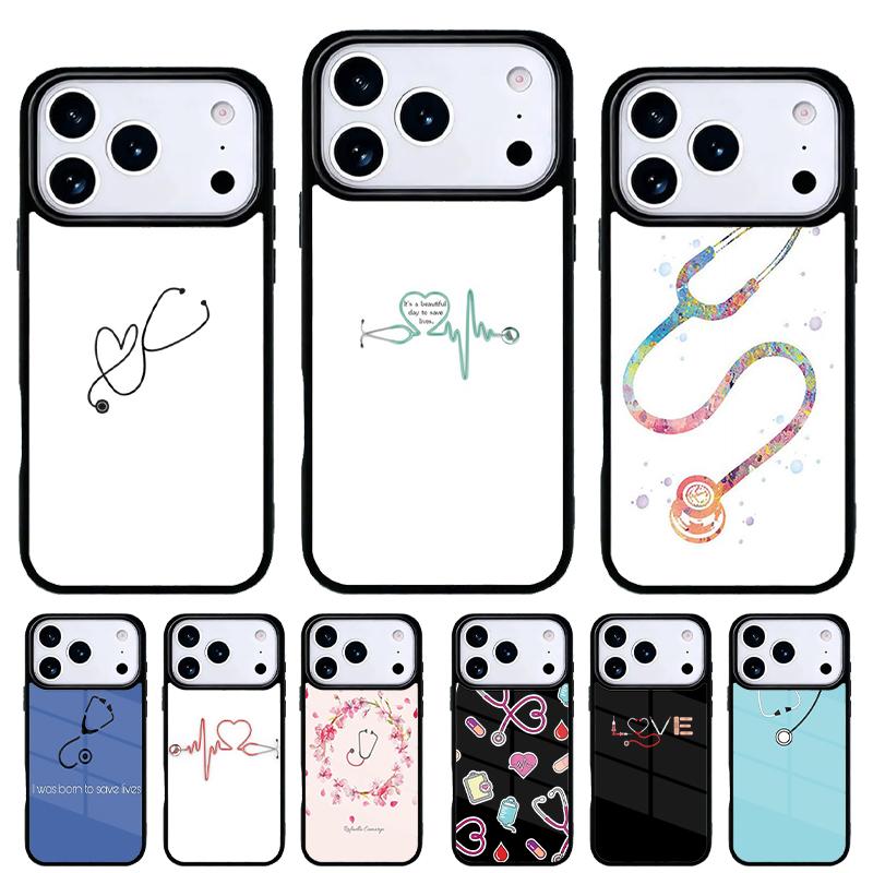 Nurse Stethoscope Heart Phone Case for iPhone 17 Air 16e 15 14 13 Pro Max Back Cover for 12 11 Pro Coque