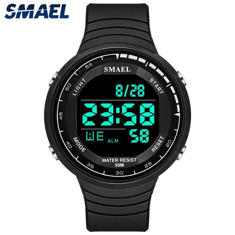 

SMAEL мужские часы цифровые 50 м водонепроницаемые спортивные наручные часы секундомер будильник мужской авто дата 1925 военные цифровые часы NO Package чёрный