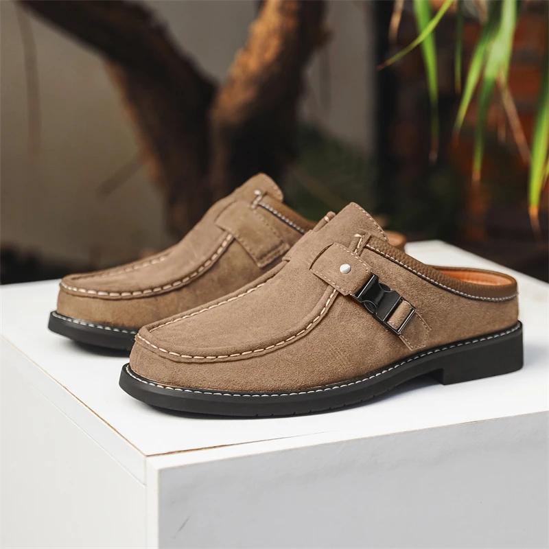 2025 Retro Style Shoes Men's New Leather Cow Suede Slippers Non-Slip Leather Comfy Lightweight Mens Casual Sandals