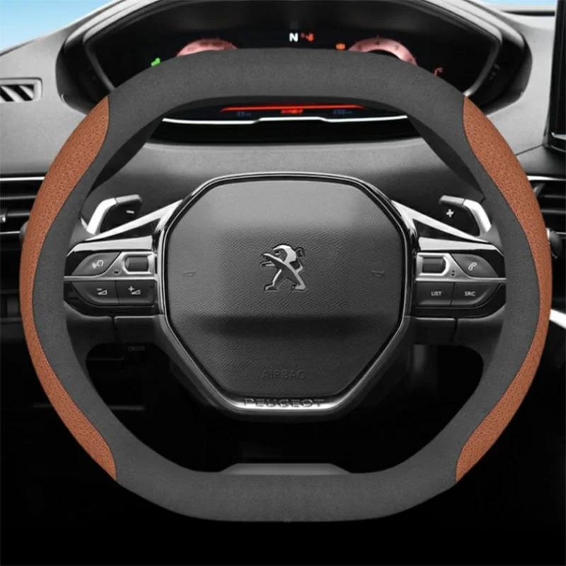 Leder Auto Lenkradabdeckung für Peugeot 3008 4008 5008 GT 2017 2018 - 2024 Atmungsaktiv Rutschfest Car-Styling Auto Zubehör