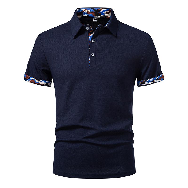 

Men s Camo Trim Polo Shirt - Camouflage Accent Collar & Cuffs 2-Button Placket Casual Dressy Tops in 3 Versatile Color Options XXL темно-синього кольору