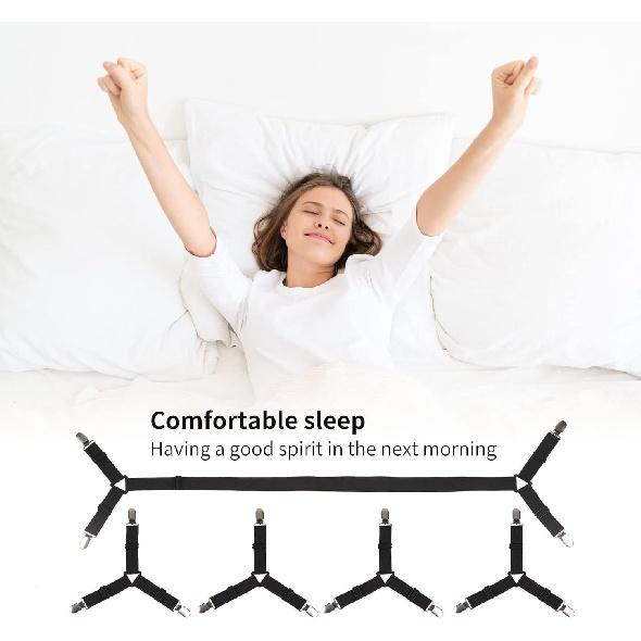 Luyena Bed Sheet Straps,4+1 Pcs Fitted Sheet Clips Holder,Upgraded Triangular Sheet Clip for Corner, Elastic Adjustable Sheet Strap for Mattress