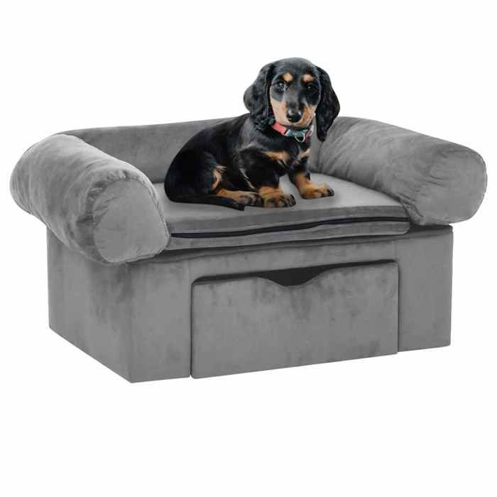 VidaXL Dog Sofa with Drawer Grey 75x50x38 Cm Plush Sofa Animals 171076