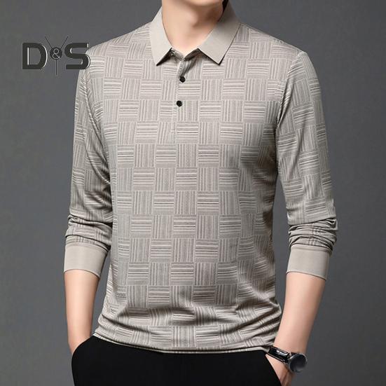 Men's Plaid Casual Shirt Long Sleeve Breathable Lapel Business Shirt Regular Fit Top with Button Collar for Work Travel Daily Wear