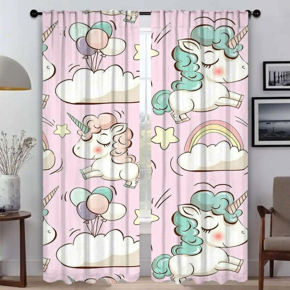 

Милые мультяшные шторы-единороги для камеры, оконные шторы для комнаты, 2 панели, украшения на Хэллоуин, домашний интерьер, шторы W50xH70cmx2pcs-CL