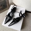 Small Fragrant Style Women Shoes Circle High Heel Sandals Solid Color Pointed Toe Ladies Back Style Single Shoes Shoes for Women