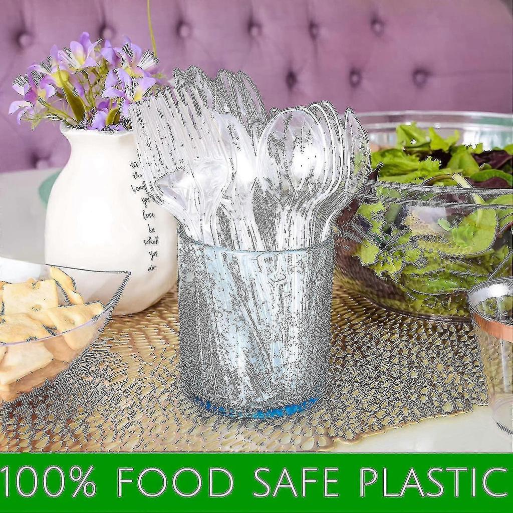 100 Pcs Clear Plastic Forks Strong Heavy Duty Reusable - PJ