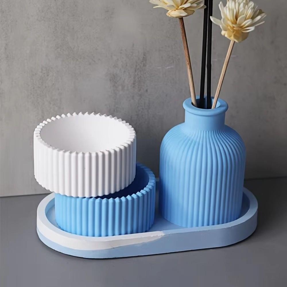 Nouveau Moule en Silicone Rond Motif Rayé Boîtes de Rangement Multifonctionnelles Moule Vases DIY Moule Fabrication de Bougies