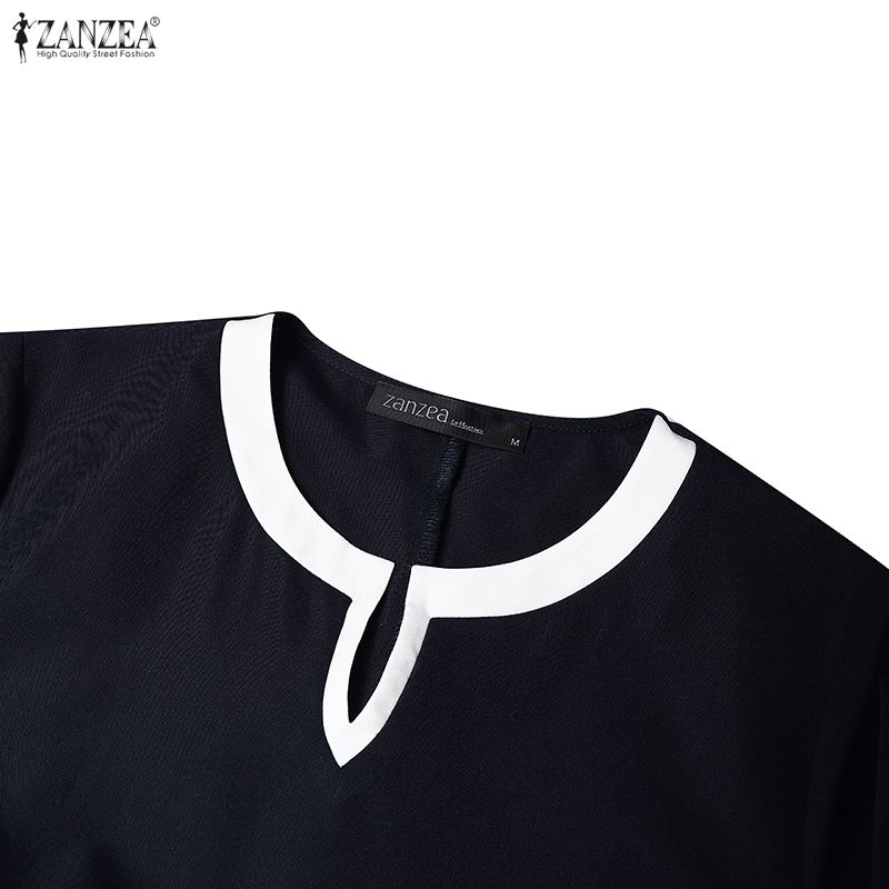 ZANZEA Damska swobodna, letnia sukienka z okrągłym dekoltem i krótkim rękawem