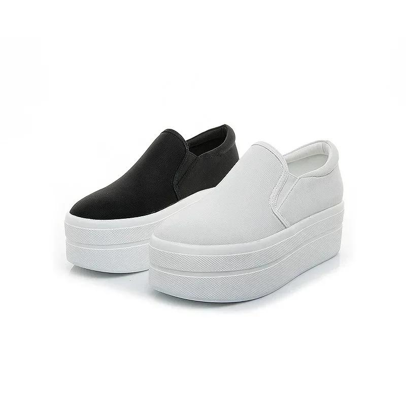 6CM Denim Platform Wedge Autumn Elastic High Brand Chunky Sneakers Fashion Casual Spring Slip on Black White Shoes 2024