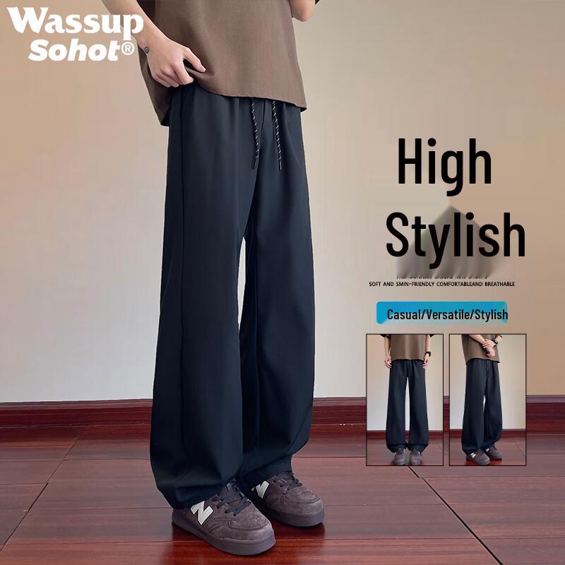 Wassup Sohot Men s Loose Wide-Leg Casual Pants L