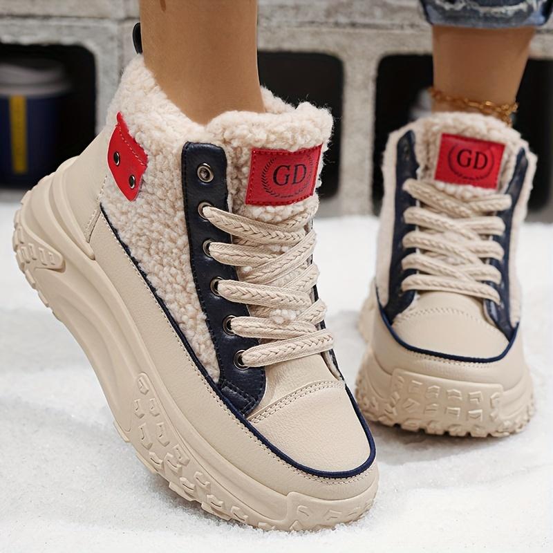 Stylish Winter Women's Thick-Soled Ankle BootsWhite & Pink Accents for Casual Attire, Everyday Footwear, Durable Traction Footwear