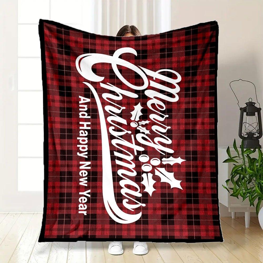 Christmas Greeting Card Plaid PatternBlanket Flannel Throw Blanket for Sofa, Bed, Travel, Camping, Office, Couch, Chair, And Bed Gift for Ch