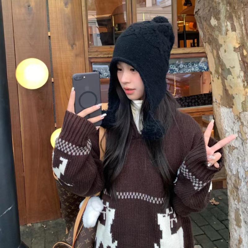 Męskie i damskie jesienno-zimowe nowe modne czapki urocze ciepłe dziergane czapki na uszy wełniane z domieszką wełny odmładzające żakardowe czapki wełniane