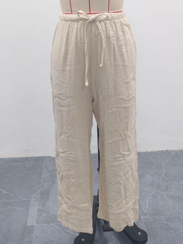 2026 Summer Women's Crinkled Cotton High-Waist Casual Trousers