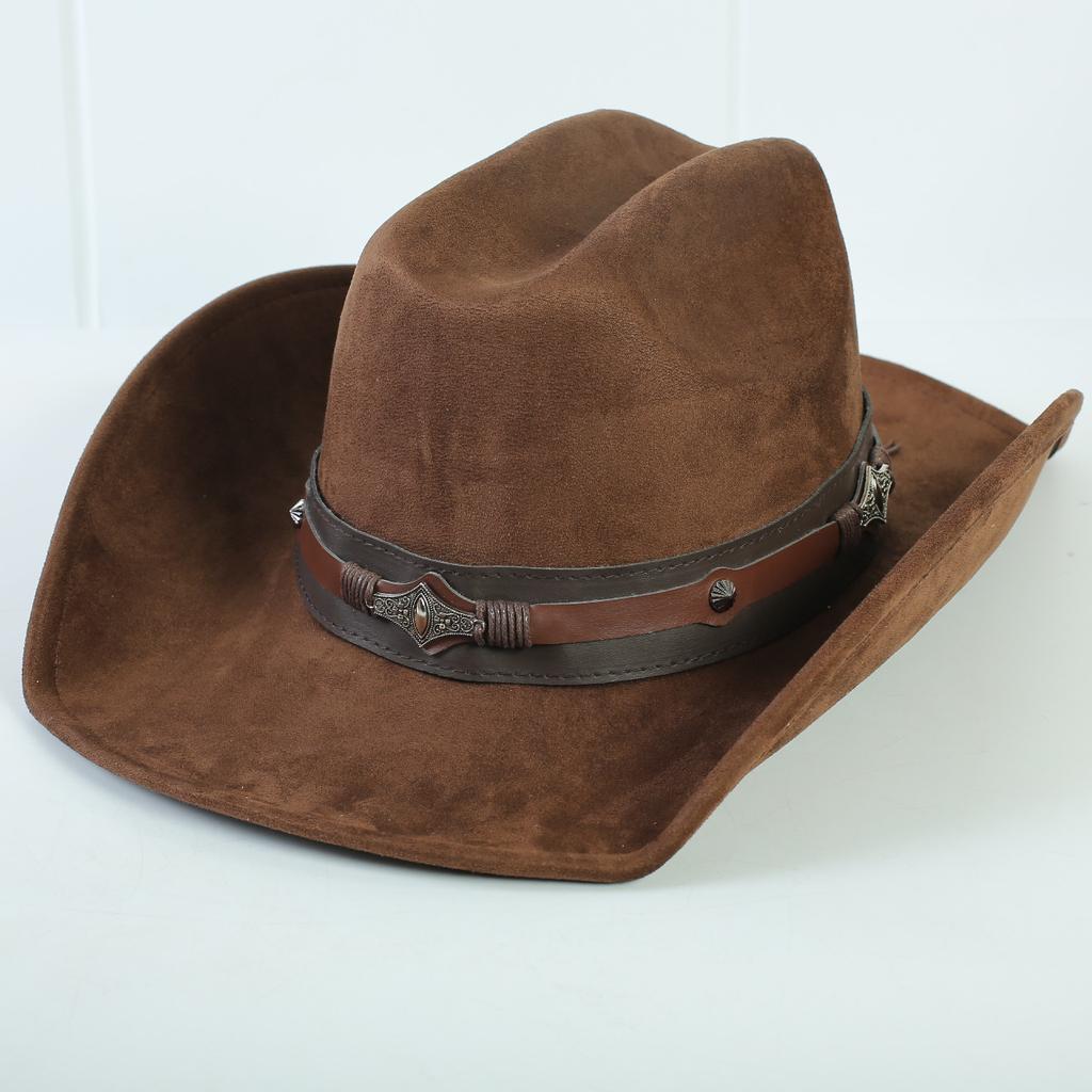 Popolare cappello western da cowboy in camoscio stile europeo e americano per uomo e donna, semplice e alla moda, a tesa larga, cappello jazz