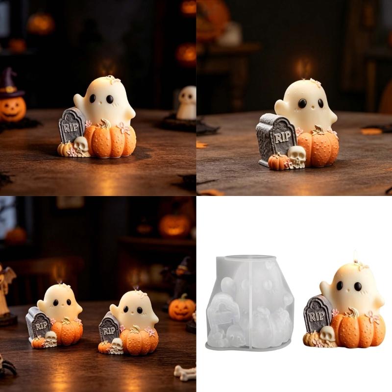 Flexible Silicone Candle Mould Set for Halloweens Pumpkin Specters Decorations and Crafting Projects