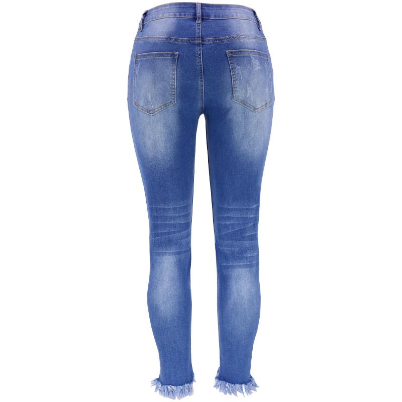 2024 Women's Cropped Jeans with Fashionable Holes and Irregular Pants