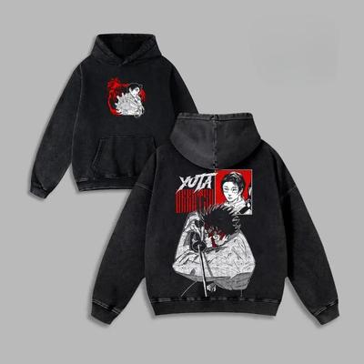 Anime Jujutsu Kaisen Okkotsu Yuta Print Hooded Men Women Hoodies Washed Sweatshirt Casual Cotton Pullover Harajuku Streetwear