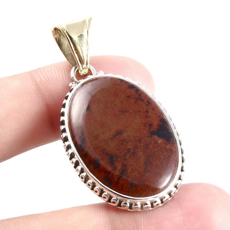 Natural Mahogany Red Obsidian 925 Sterling Silver Gift TwoTone Pendant 1.7" U4i66