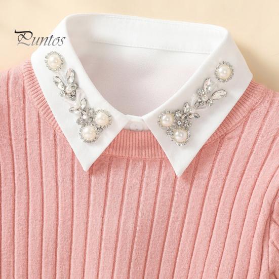 Women Fake Shirt Collar Rhinestones Faux Pearl Detachable Adjustable Embellished Tops Half Formal Event Accessory