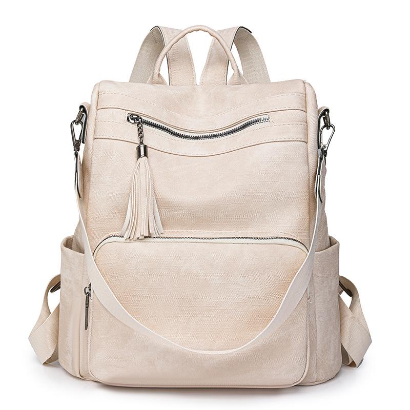Schoolbag Women's Backpack Fashion Casual Vintage Large Capacity Commuter Shoulder Women's Bag Versatile Trend Leather Travel School Bag