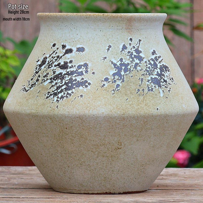 Large Retro Handmade Ceramic Planter for Succulents and Bougainvillea - Aged Coarse Pottery for Hotel and B&B Decor.