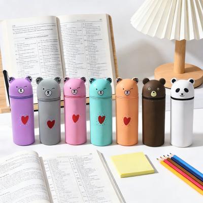 Silicone Pencil Case Bear Shaped Portable Pencil Pouch Cute Stationery Organizer for Pen Rulers Makeup