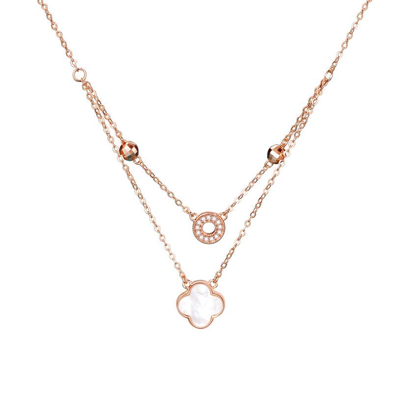 Double four-leaf clover necklace female niche design white fritillary pendant accessories for girlfriend gifts