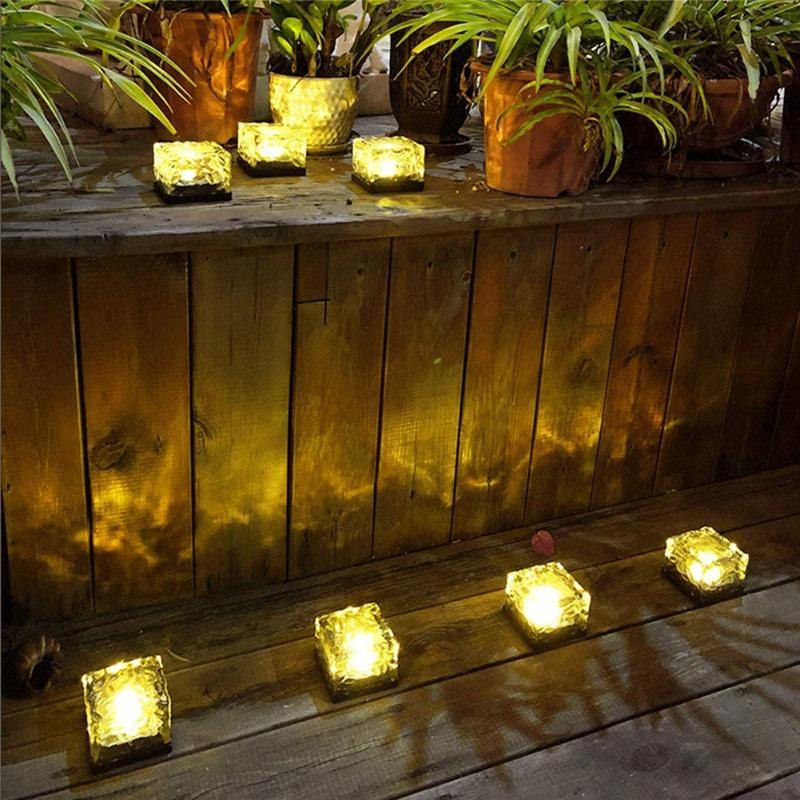 LED Solar Garden Light Brick Ice Cube Solar Lawn Lights Outdoor Christmas Decoration Lamp for Stair Pathway Driveway Landscape Yard Patio