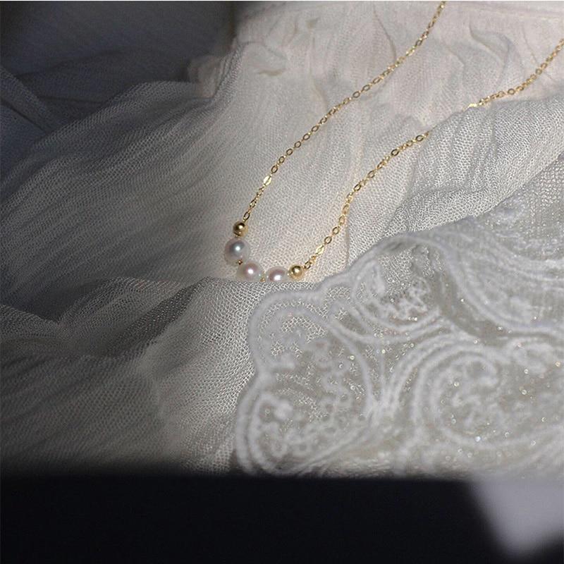 New 925 Sterling Silver Three Pearl Necklace Exquisite Choker Birthday Gift For Ladies Exquisite Jewelry Snk035