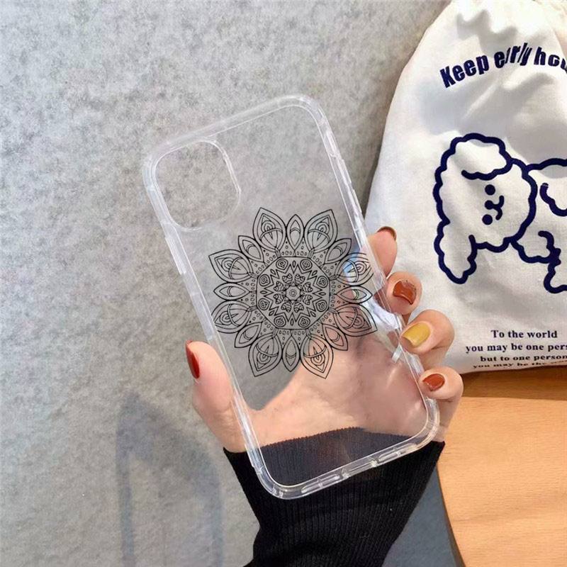Husă Telefon Mandala Flori artă linie Transparent moale Pentru iphone 12 11 13 7 8 6 s plus x xs xr pro max mini