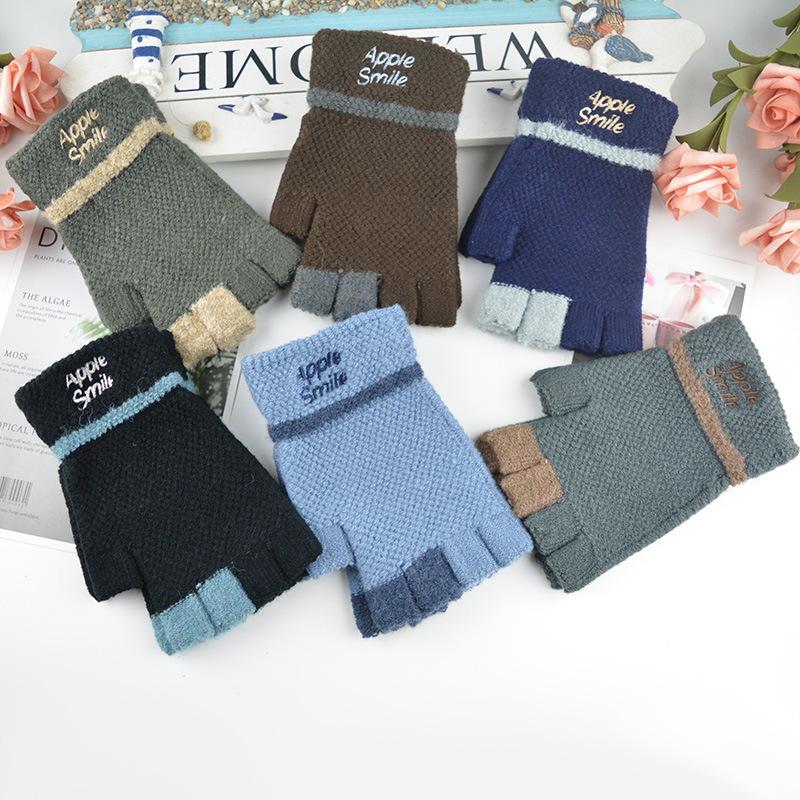 

Новые мужские перчатки без пальцев зимние студенческие жаккардовые для письма уличные теплые шерстяные вязаные перчатки average size