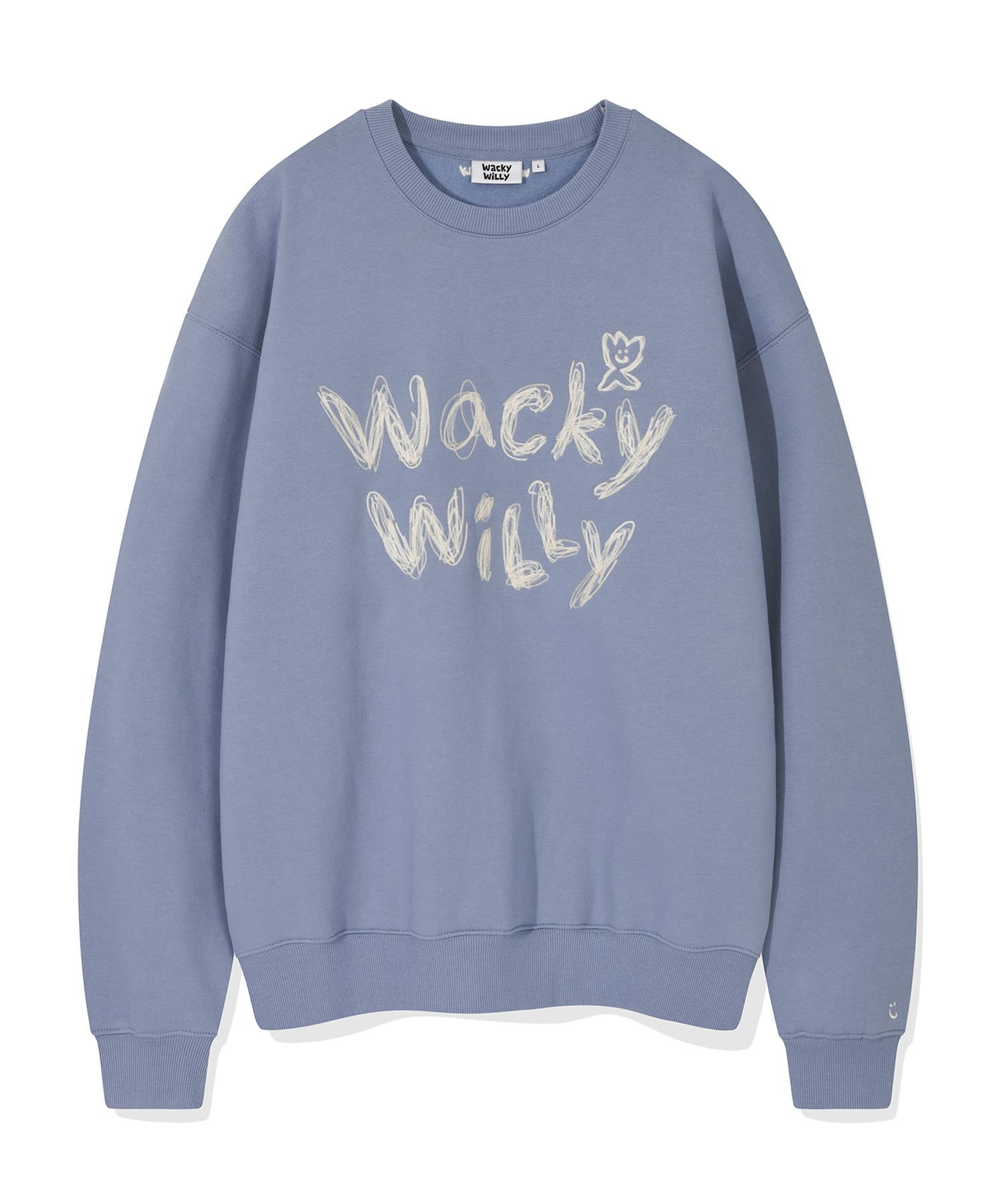Wacky Willy Typographic Embroidered Fleece-Lined Sweatshirt Blue S