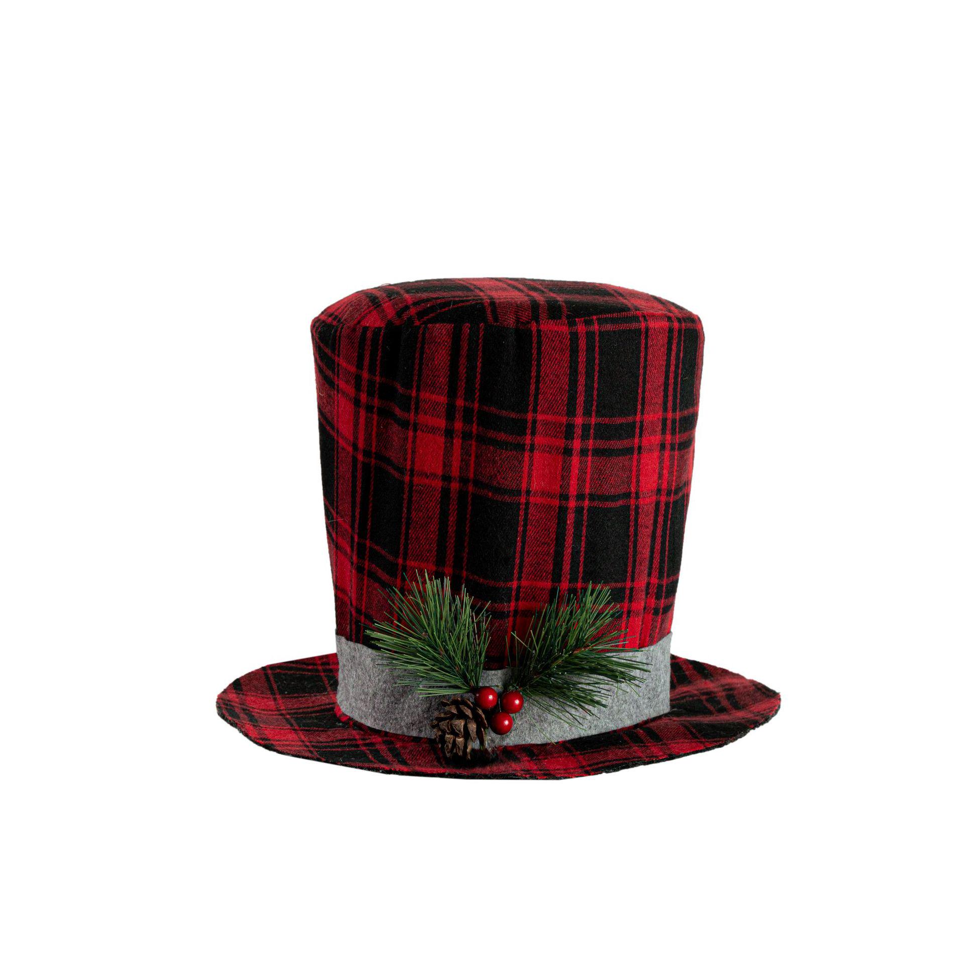 Retro Black & Red Plaid Christmas Tree Topper Star Hat