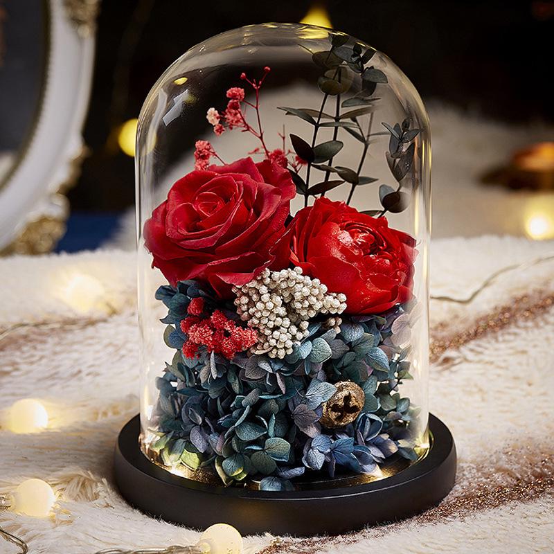 Věčná růže v prosklené kopuli - Perfektní dárek na Valentýna, výročí nebo narozeniny pro přítelkyni, kamarádku, přítele nebo manželku.