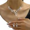 Jewelry Set Pearls Earrings Necklace Wedding Silver Rhinestones Stylish B8