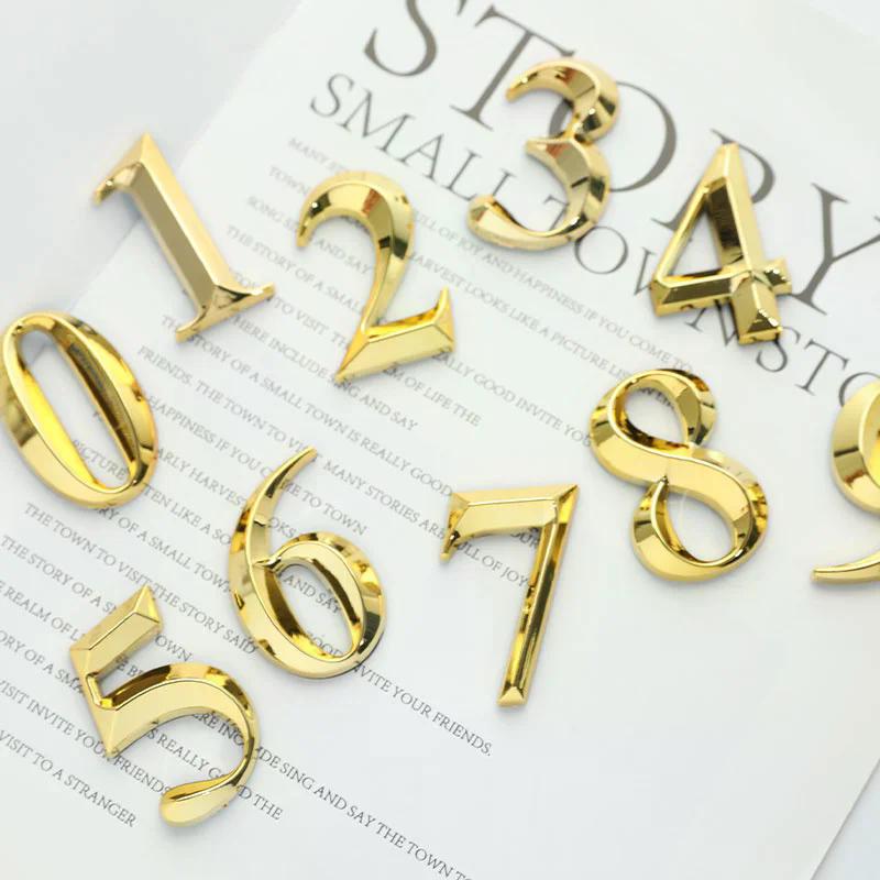 3D Door Number ABS Injection Molding Electroplating Plate Digits 0 To 9 Golden Door Self Adhesive Street Sticker Outdoor