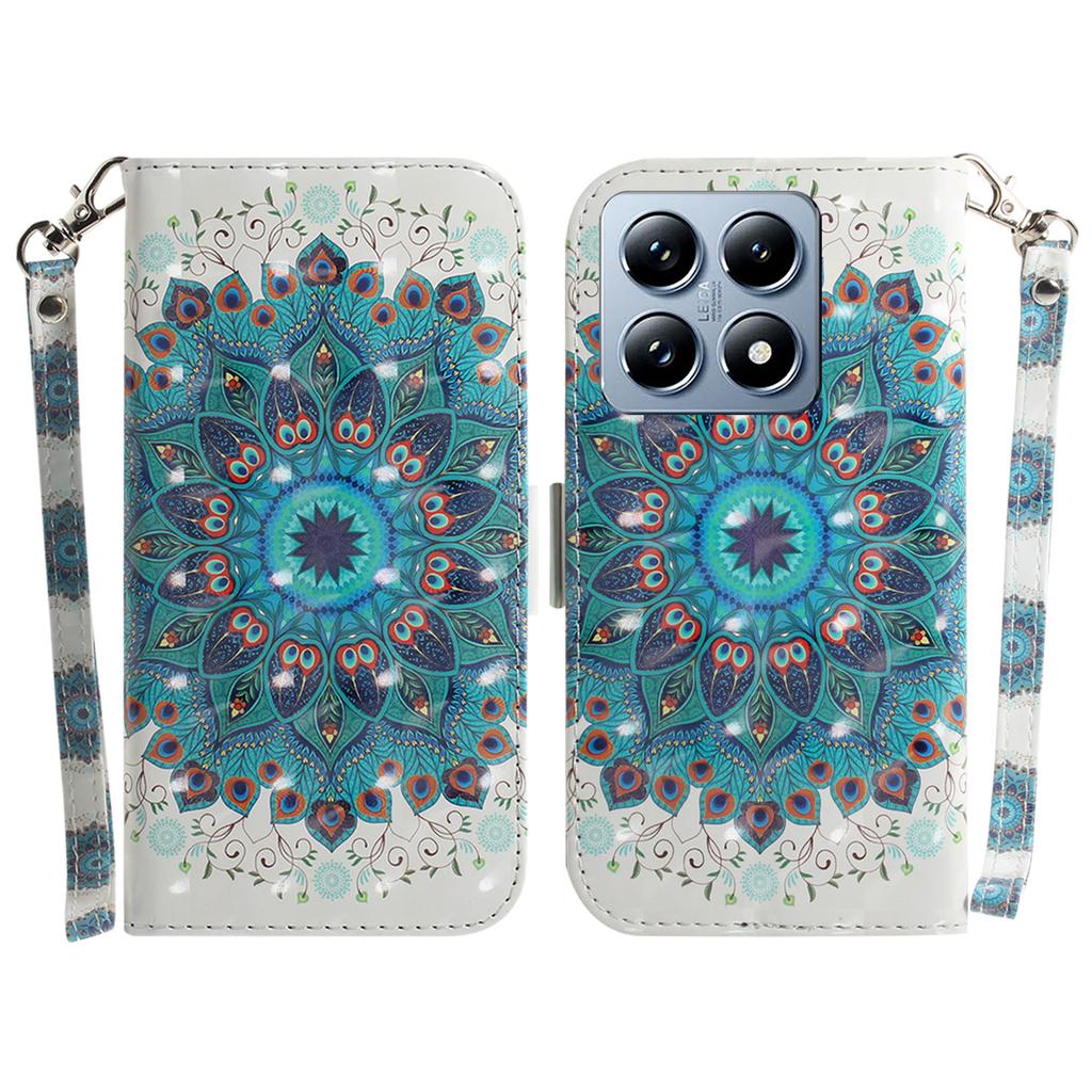 Etui dla Xiaomi 14T z nadrukiem wzoru, skórzane portfelowe etui na telefon z paskiem na nadgarstek