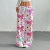Women's Casual Fashion Printed Elastic Waist Loose Straight Leg Pants With Rope