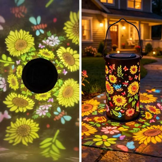 Colorful Sunflower Solar Lantern Metal Hanging Garden Light with Flower Pattern Waterproof Outdoor Solar Lamp for Patio Yard Pathway