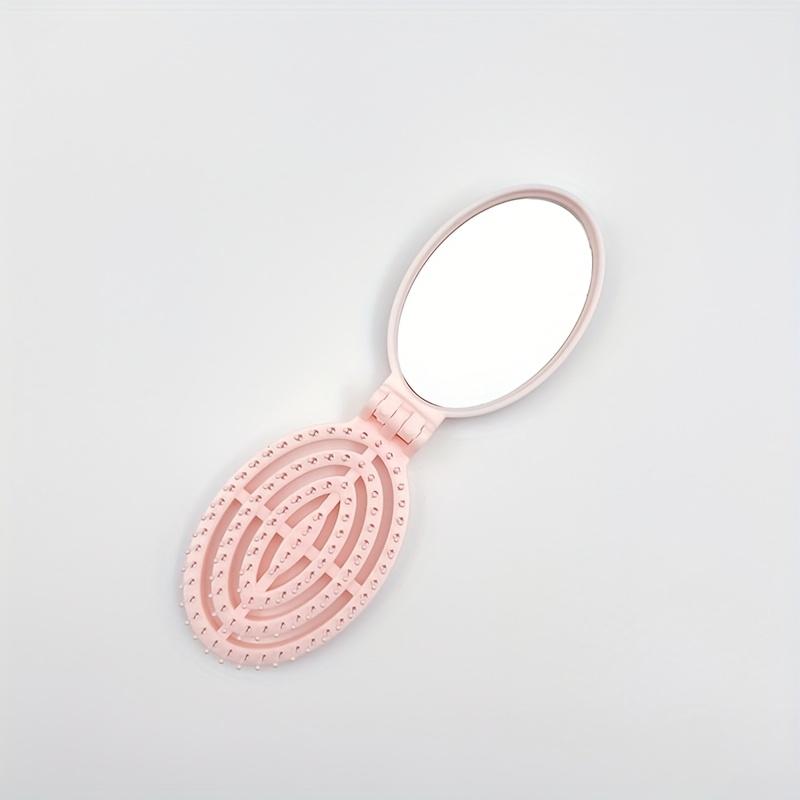 

1pc Lightweight Portable Folding Hairbrush with Mirror | Durable ABS Plastic, Round Handle, Travel, Outdoor, Office, School Use розовый