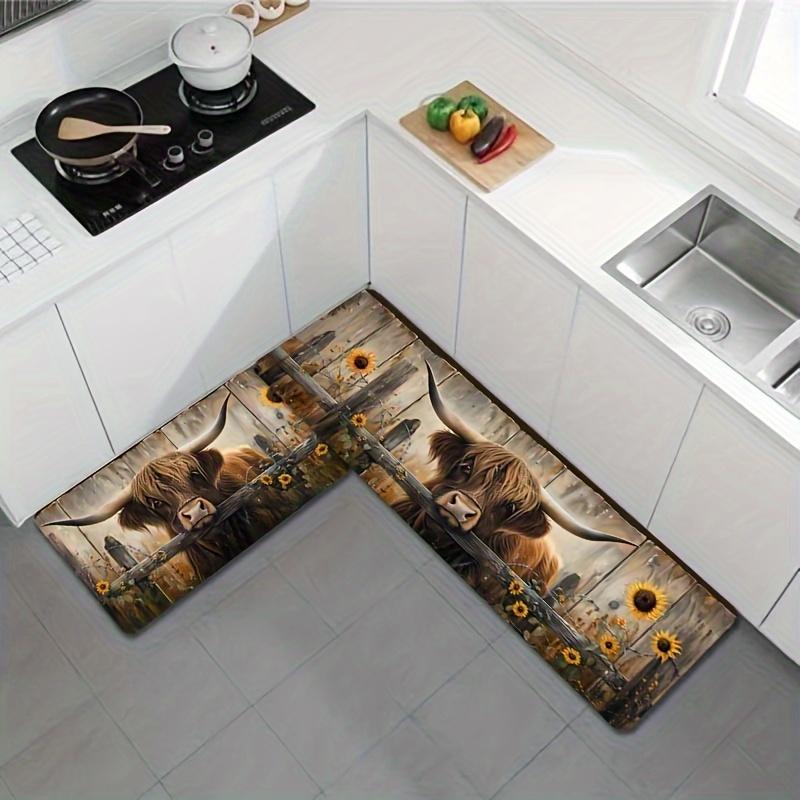 1 ks Kuchyňské rohože proti únavě Kráva Slunečnice Vodotěsné Protiskluzové Silné Polstrované Kuchyňské Rohože Odolná Komfortní Podložka na Stání pro Kuchyň