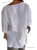 Women's Summer V-neck Cotton Linen Button-up Top, Three-quarter Sleeve, Loose Fit Shirt